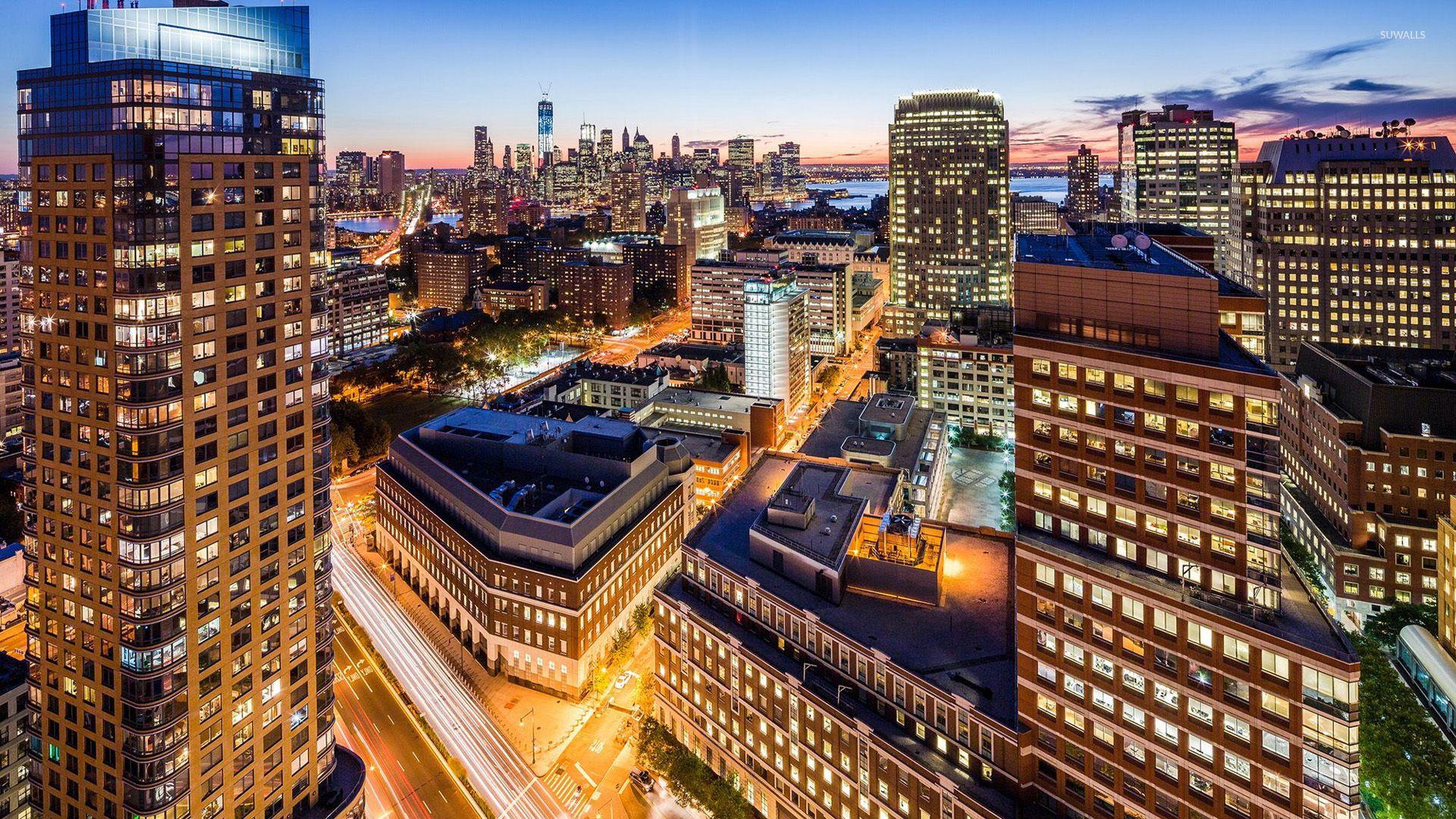 1920x1080 Lights in New York City at sunset wallpaper wallpaper