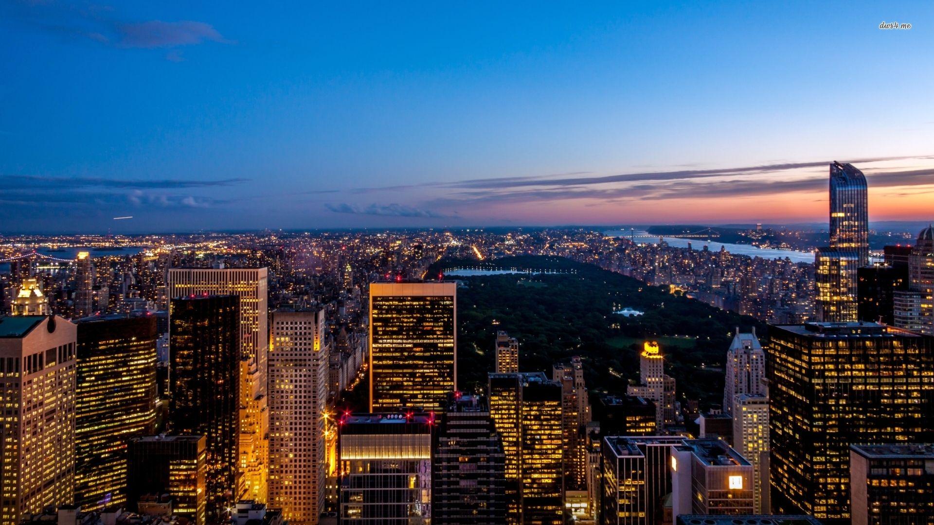 1920x1080 New York City golden lights at sunset wallpaper wallpaper