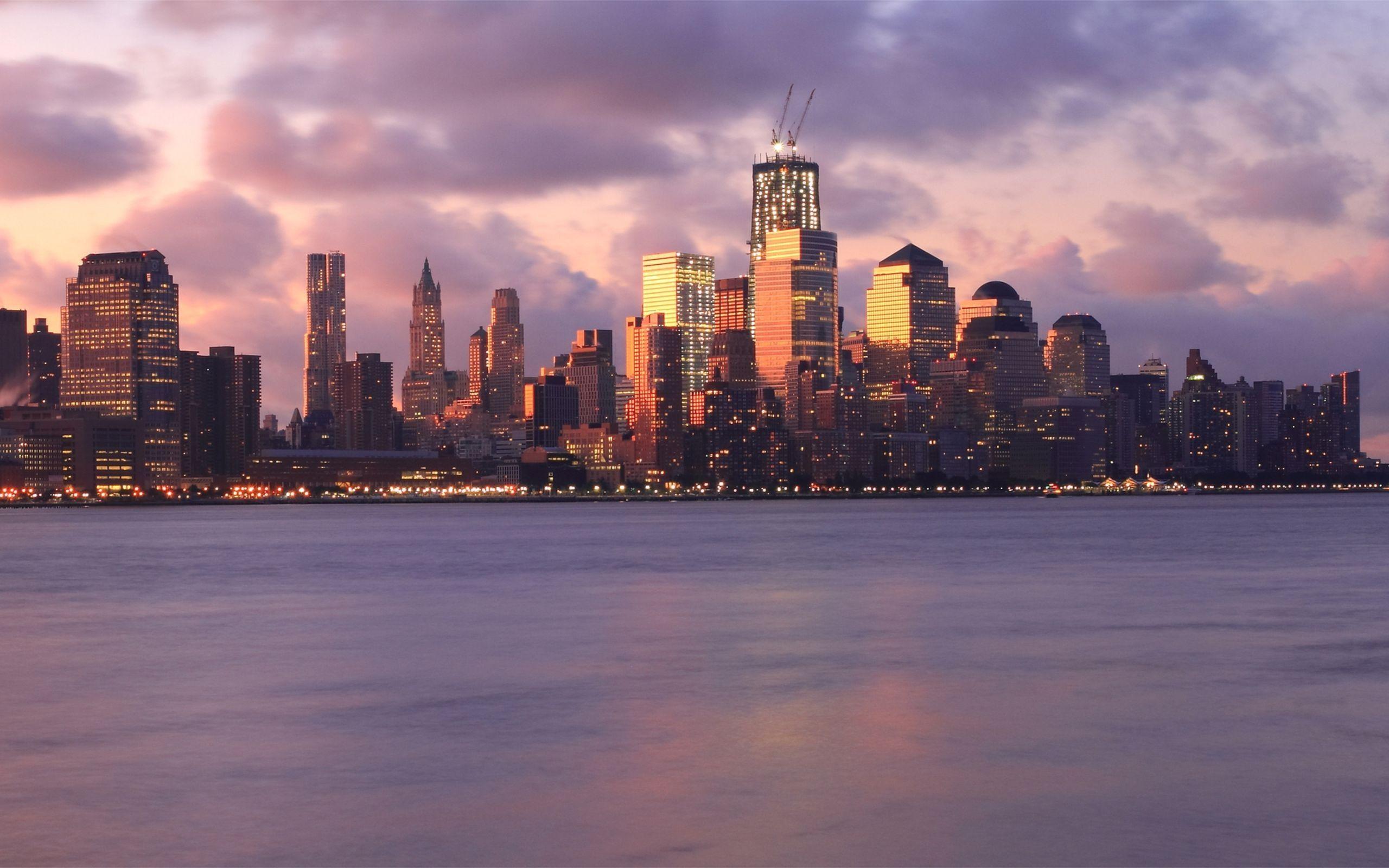 2560x1600 skyline sunset new york city bay city wallpaper