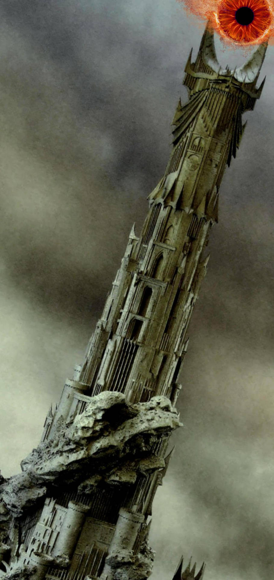 909x1920 Download Tower Of Barad Dur With Eye Of Sauron Wallpaper