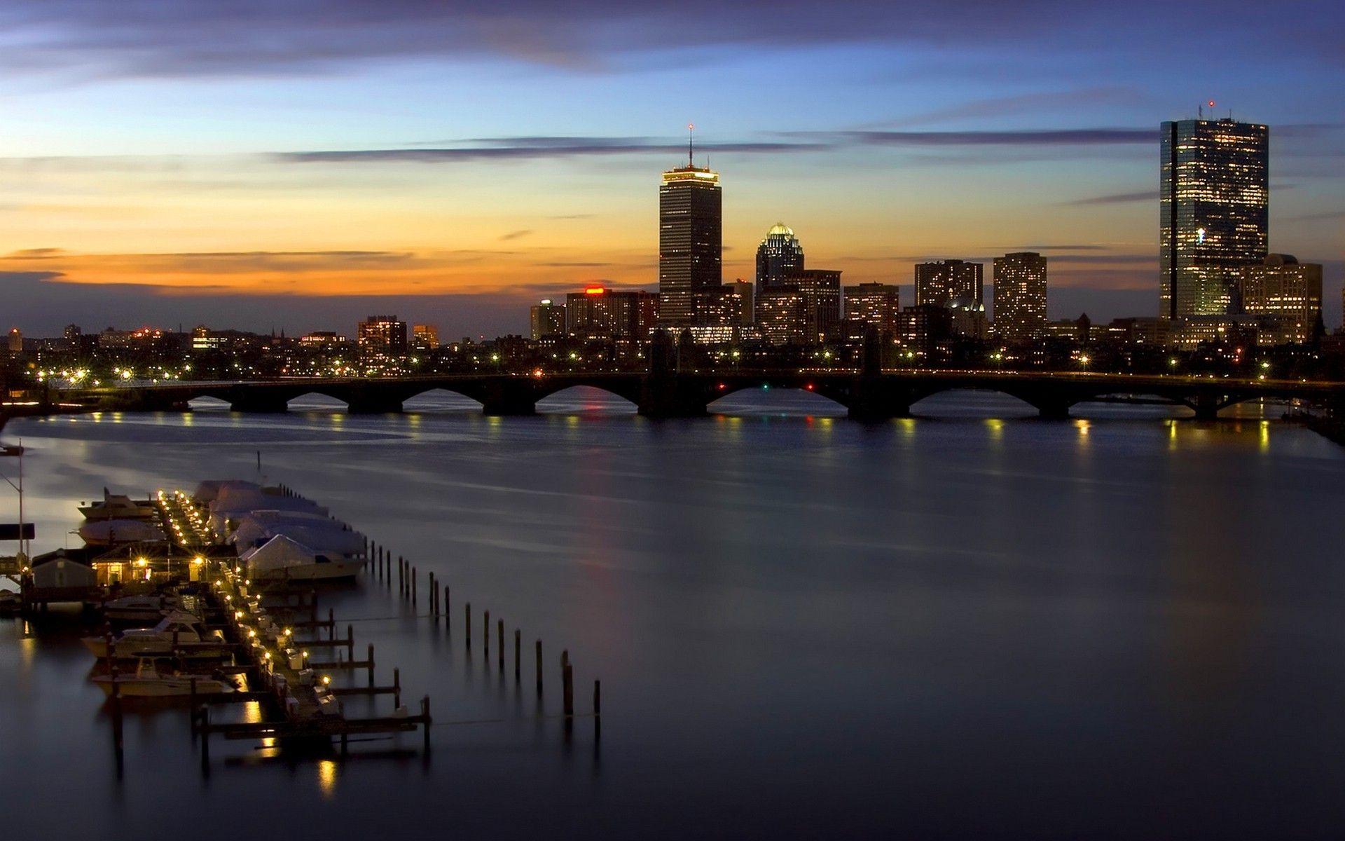 1920x1200 sunset cityscape boston wallpaper and background. Nature