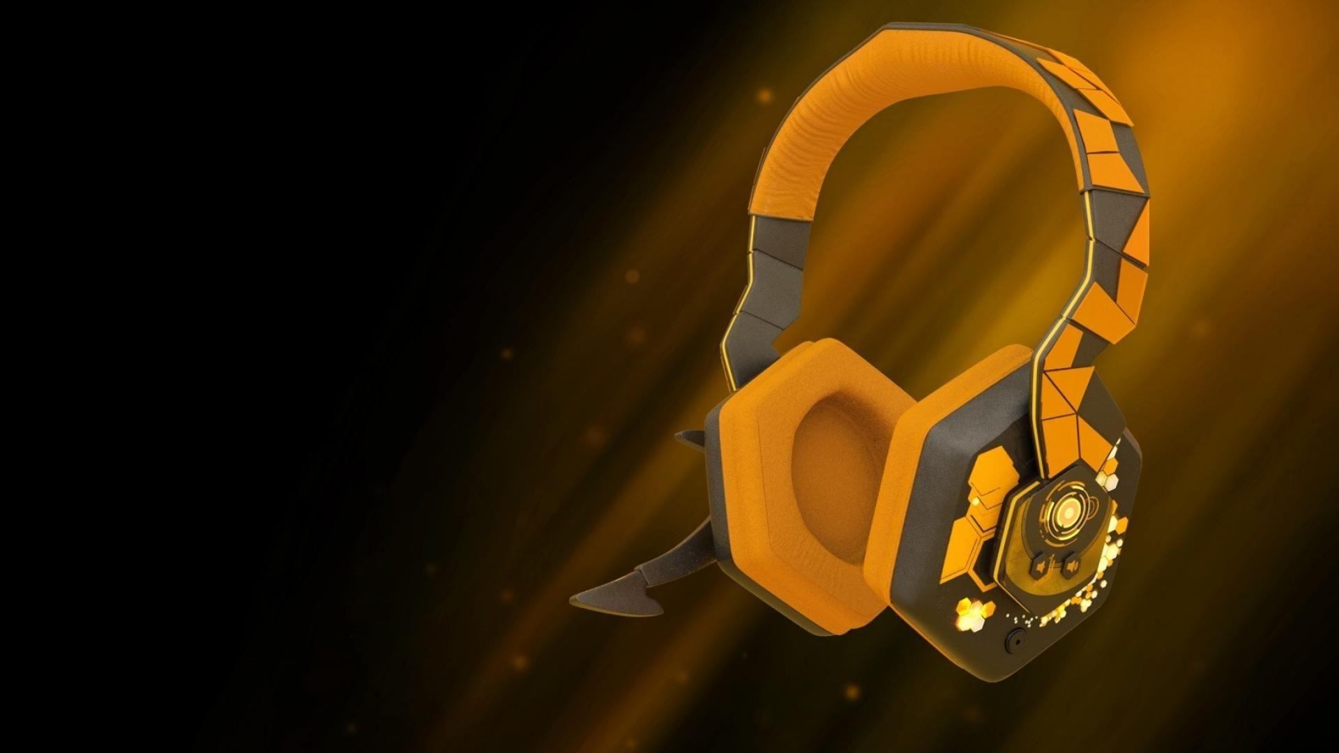 1920x1080 Headphones orange glowing 3D deus ex: human revolution wallpaper