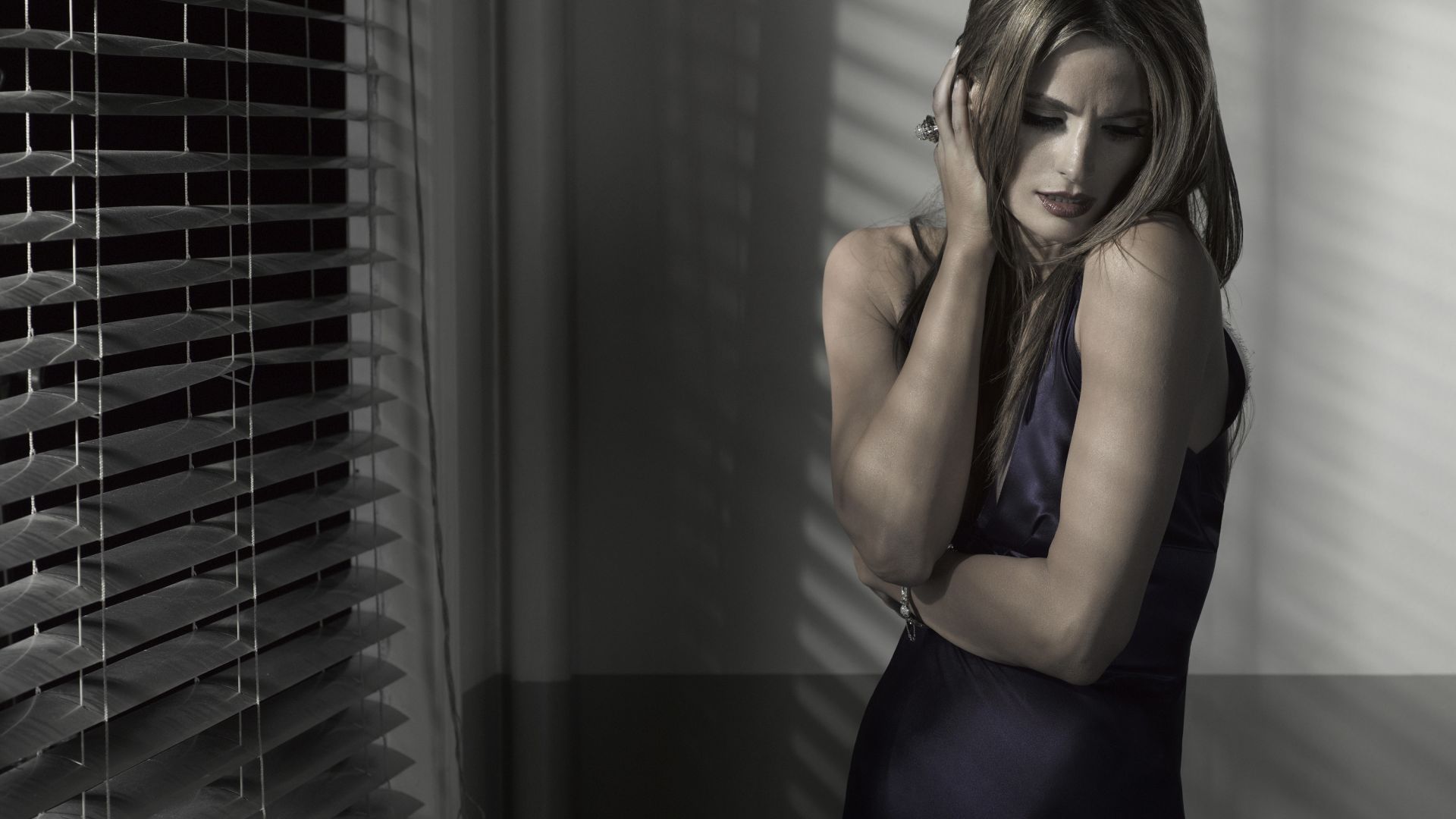 1920x1080 Desktop Wallpaper Stana Katic, Shy, Long Hair, HD Image, Picture, Background, 8fd43D