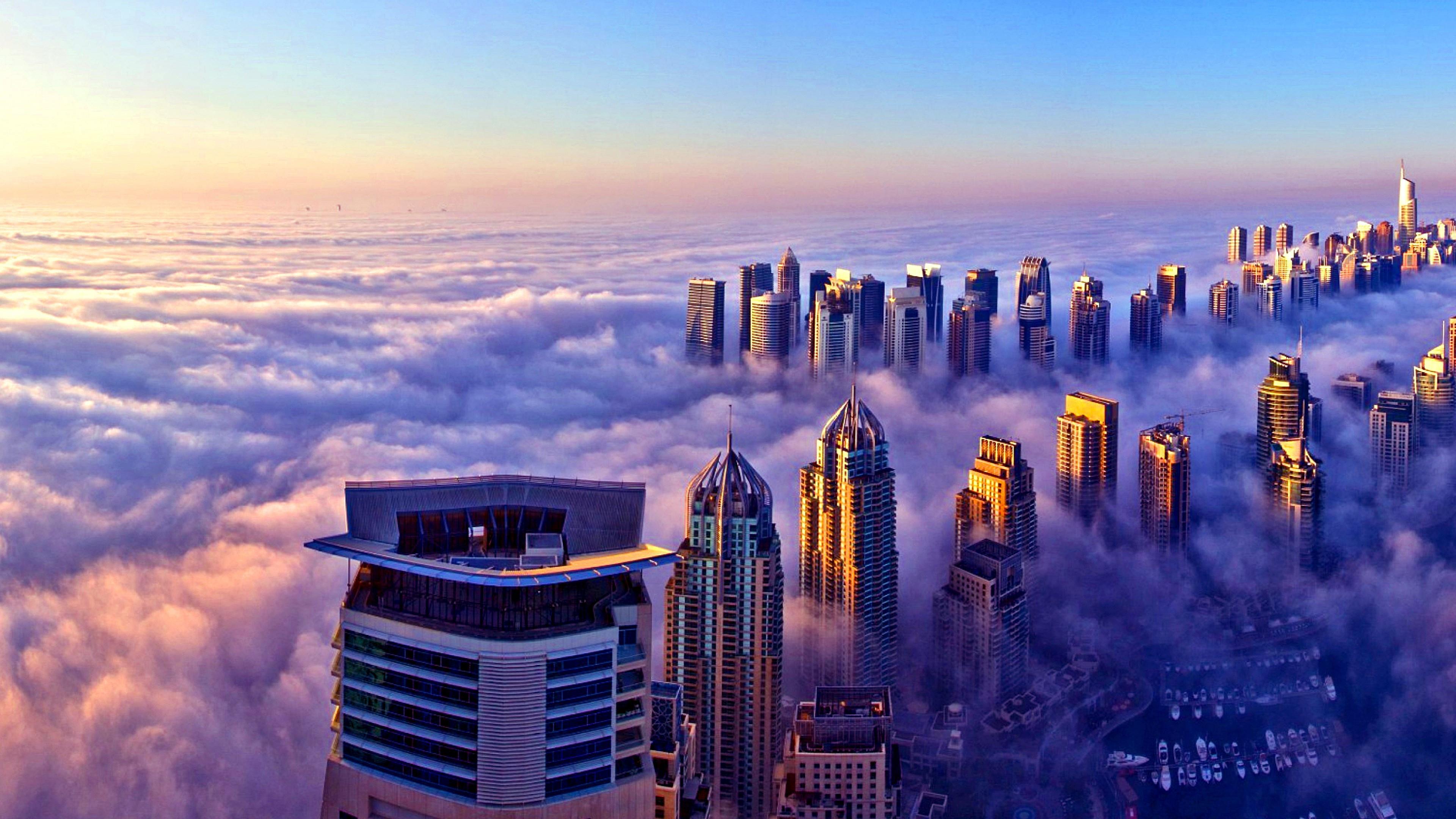 3840x2160 Foggy Dubai Skyline From The Burj Khalifa's Observation Deck 4K