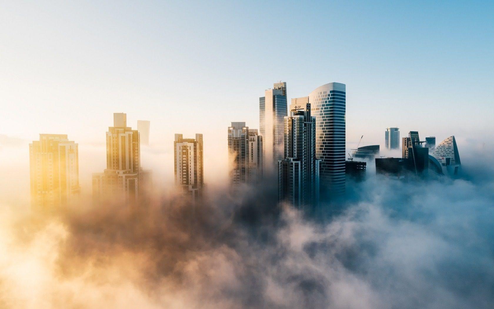1680x1050 Wallpaper Dubai city in morning, fog, skyscrapers, UAE 1680x1050 HD Picture, Image