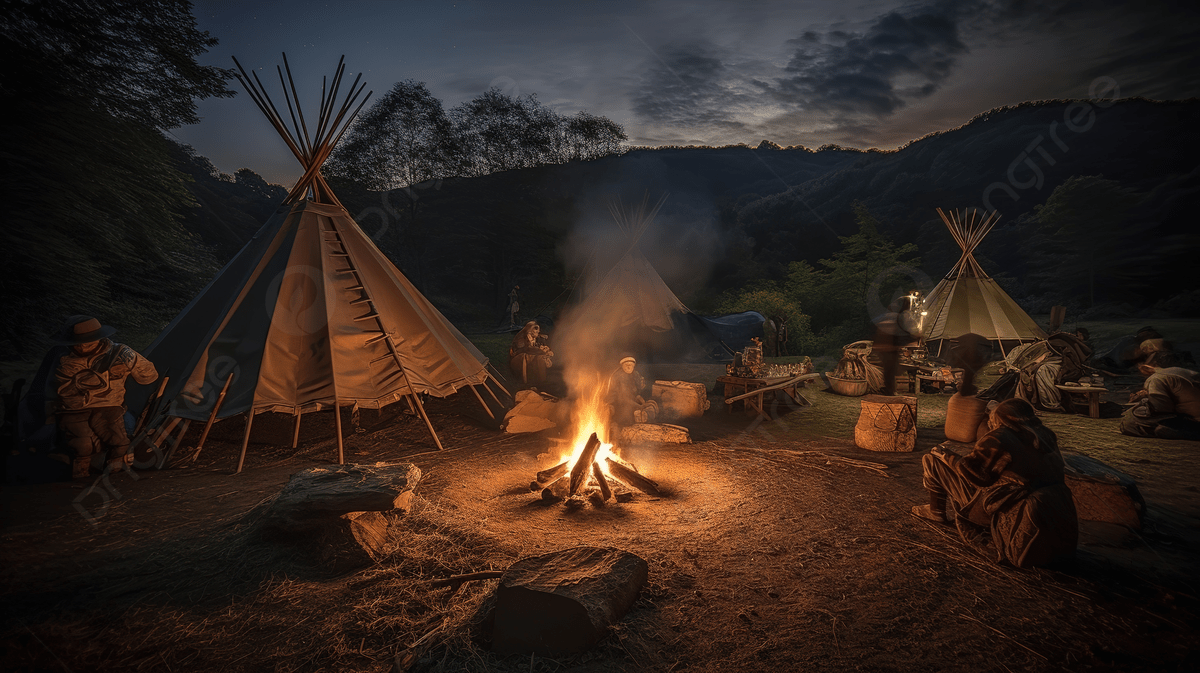 1200x673 Wooden Teepee With Fire At Night Lights In The Forest Background, Campfire Bonfire Glamping, HD Photography Photo, Ecoregion Background Image And Wallpaper for Free Download