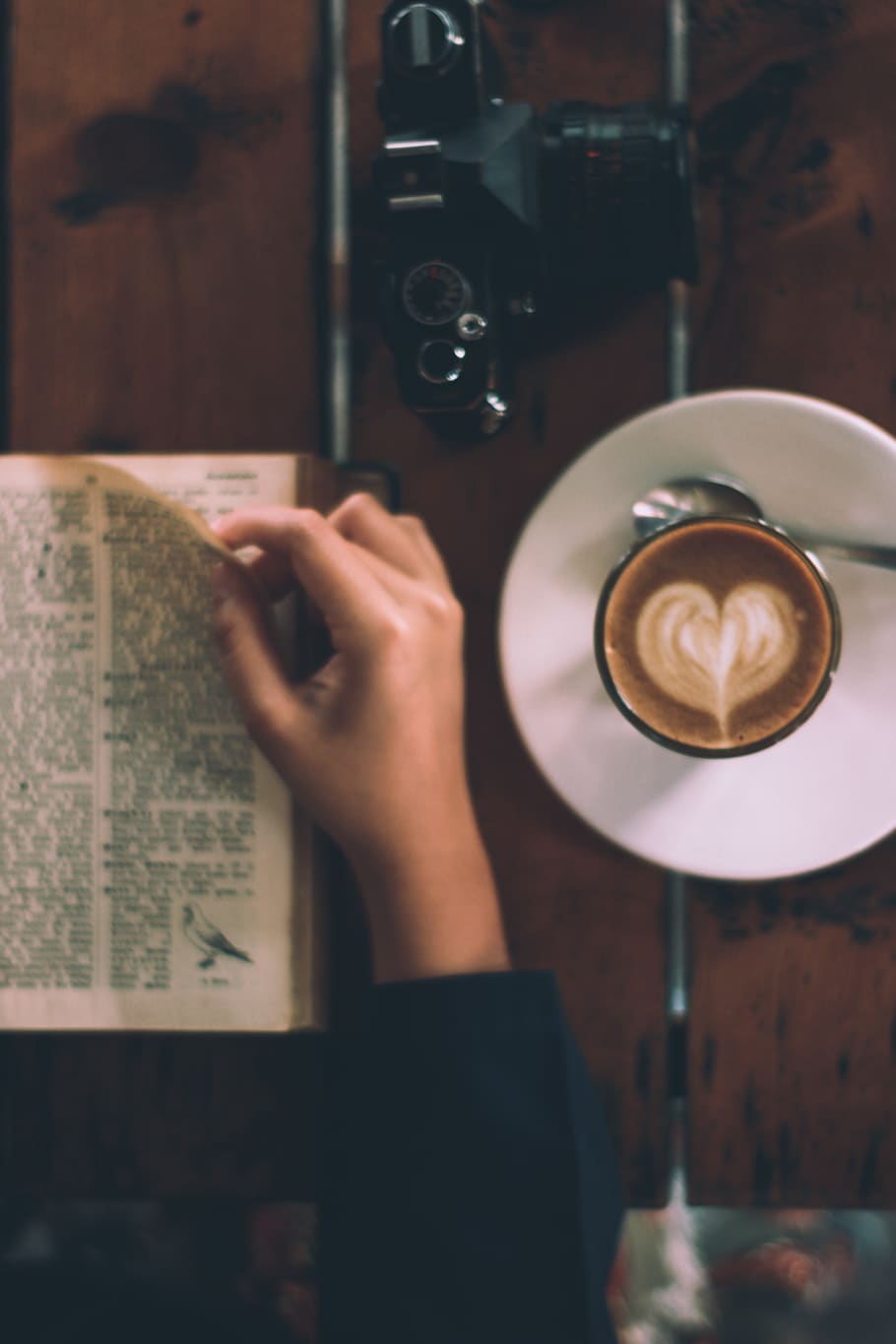 910x1365 HD wallpaper: indonesia, dw coffee shop, book, latte, bokeh, camera, rain