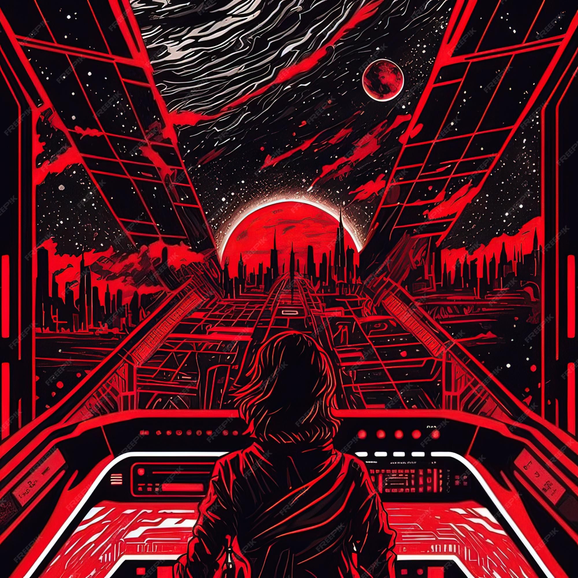 2000x2000 Premium Photo. An astronaut in a spaceship fantasy concept showing the view from the spaceship to the galaxy neon lights digital art style illustration painting