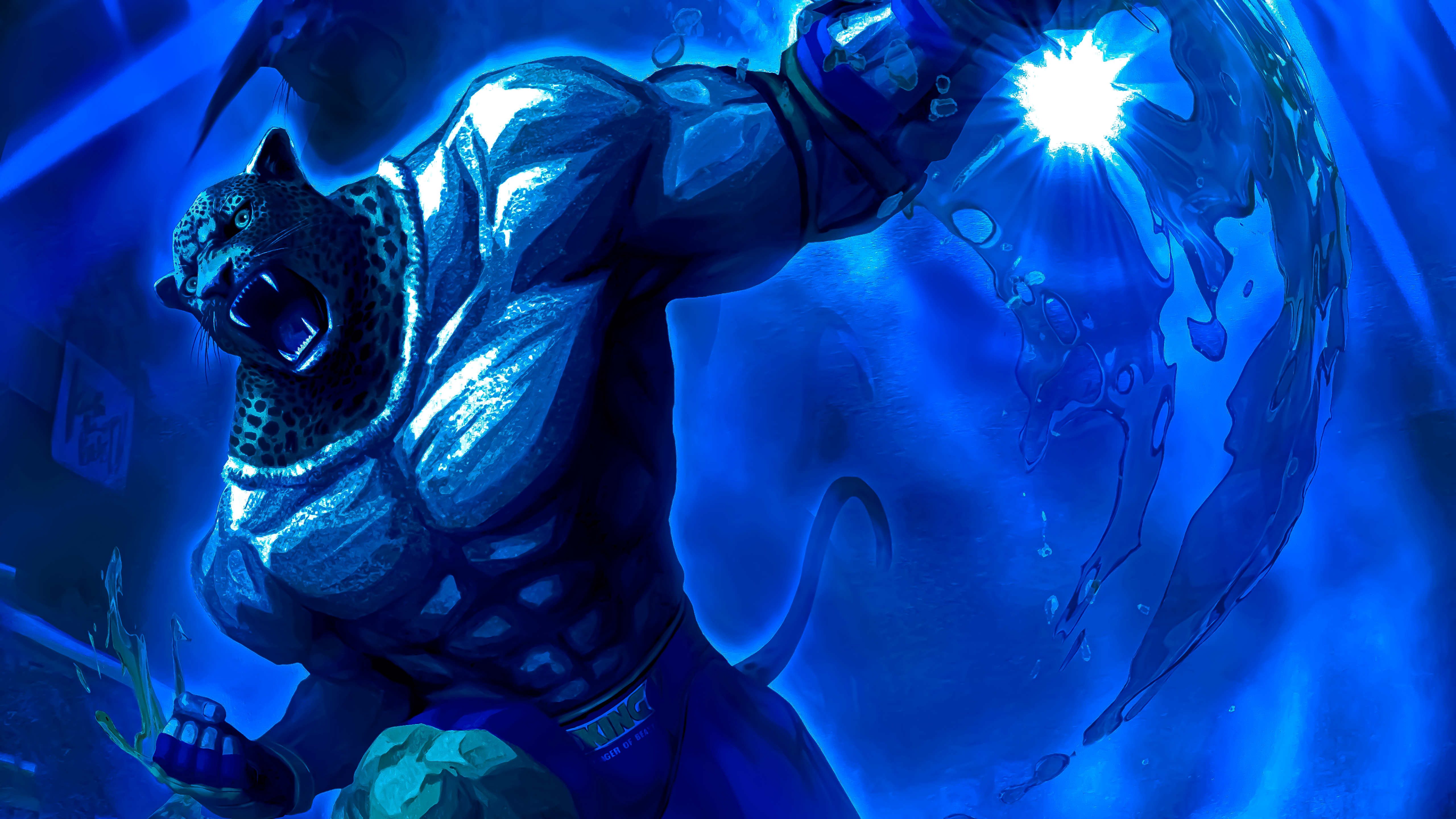 5120x2880 king, video game man, video game characters, fist, Tekken, King (Tekken), tiger, video game art, video games, wrestler, muscles, gloves, fingerless gloves, pointy teeth, maskx2880 Wallpaper