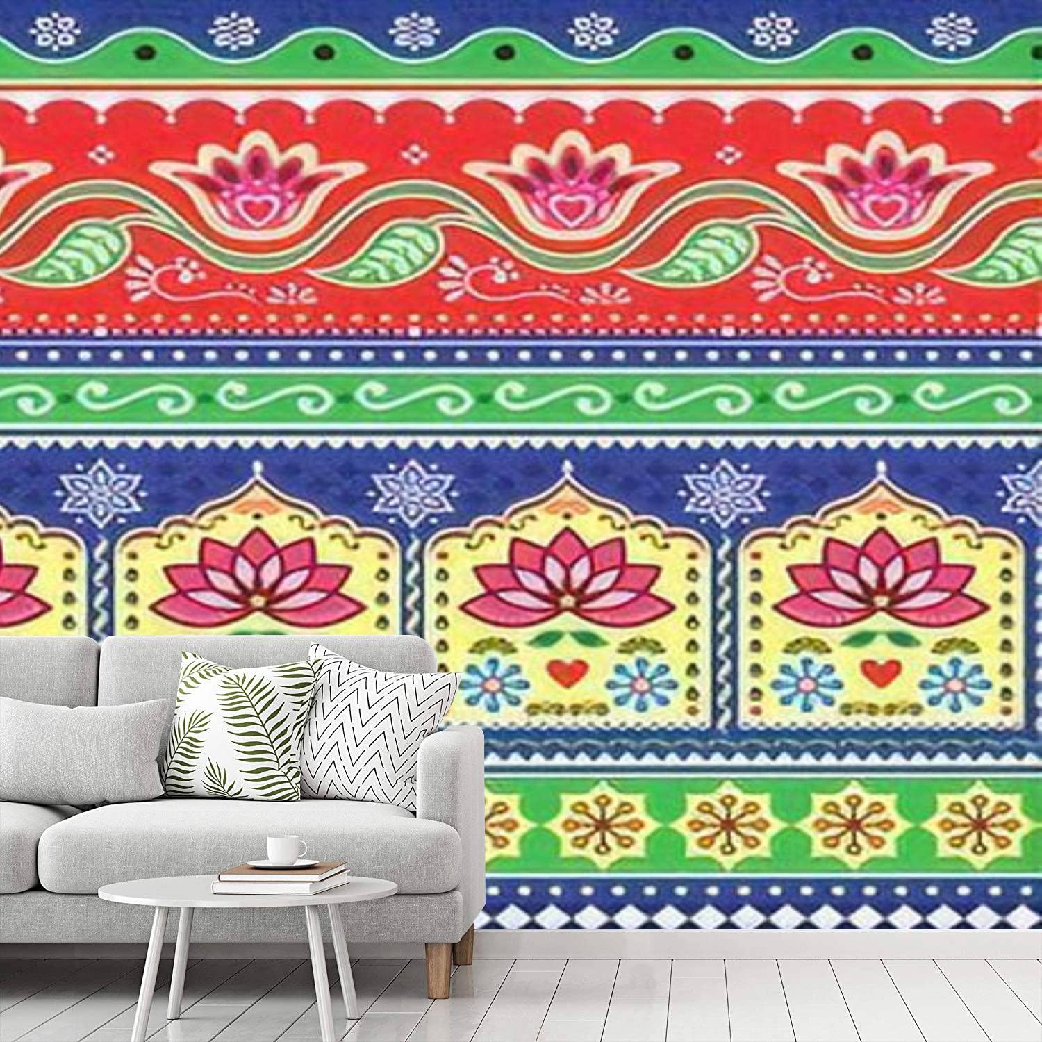 1500x1500 Peel and Stick Wallpaper Indian Pakistani Truck Art Floral Seamless Jingle Trucks Vibrant Self Adhesive Removable and Contact Paper for Room Home Bedroom Living Room Decoration Mural Wall Paper