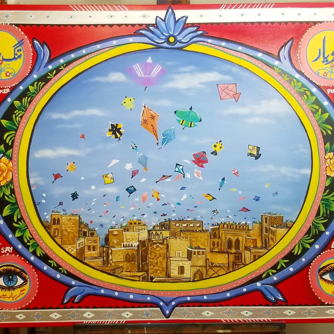 1080x1080 Restaurant Painting Pakistani Truck Art inspired by Farhee Chundri Art and Design at Shaheen Restaurant, Hicksville