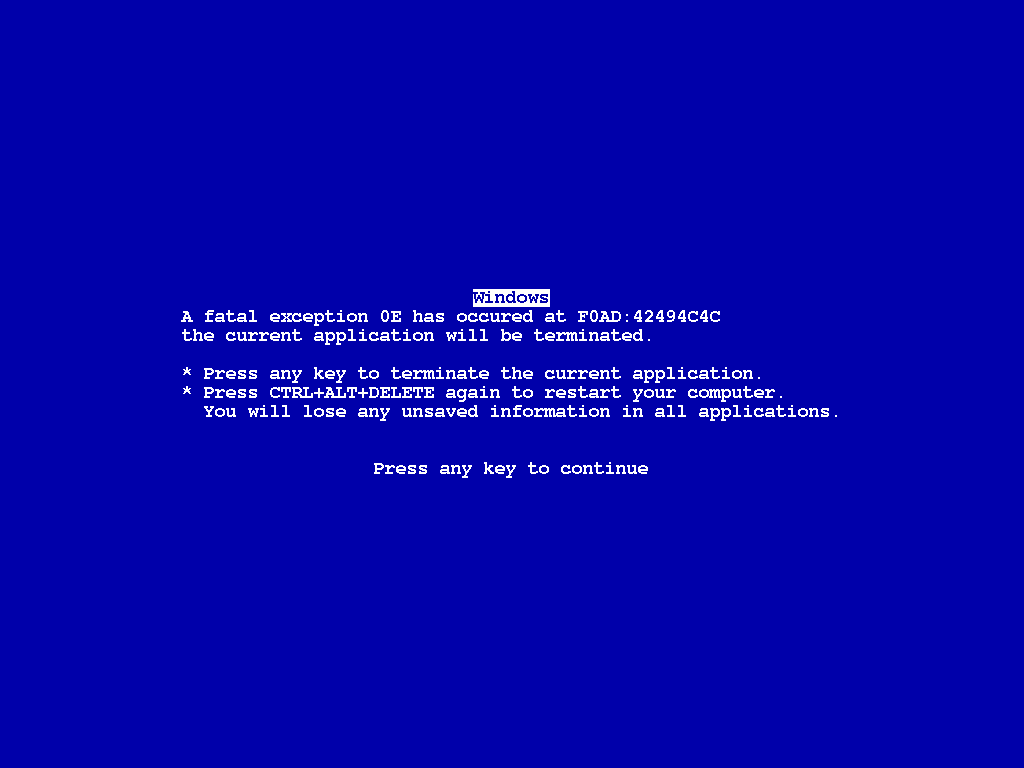 1024x768 XScreenSaver simulating Windows 9x BSOD.png