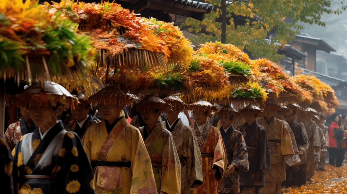 1200x673 Large Group Of Japanese People Dressed In Fall Attire Background, Autumn Takayama Festival Goshinko, Gojunko, Festival Procession HD Photography Photo Background Image And Wallpaper for Free Download