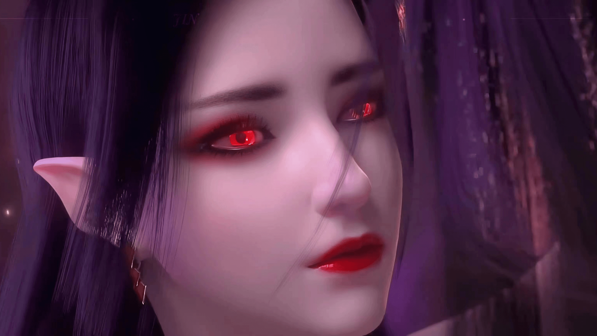 1920x1080 women, red eyes, closeup, pointy earsx1080 Wallpaper