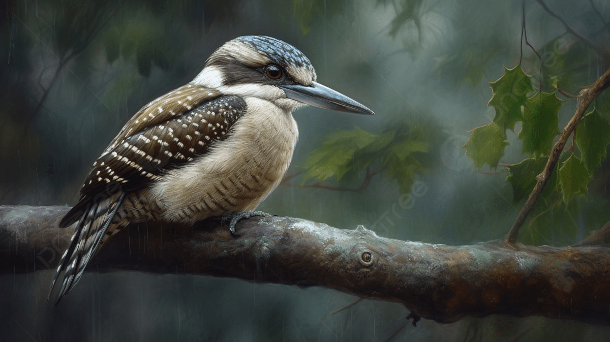 1200x673 Blue Kookaburra Sits On A Branch Amidst A Light Rain Background, Picture Of Kookaburra Background Image And Wallpaper for Free Download