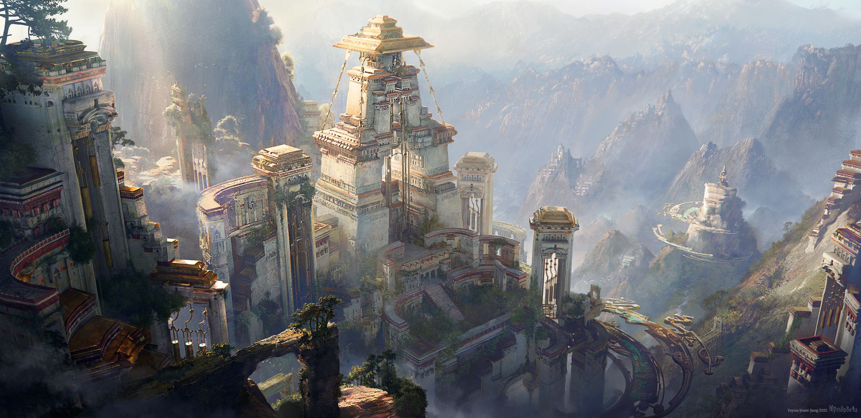 2840x1378 Fantasy City HD Wallpaper