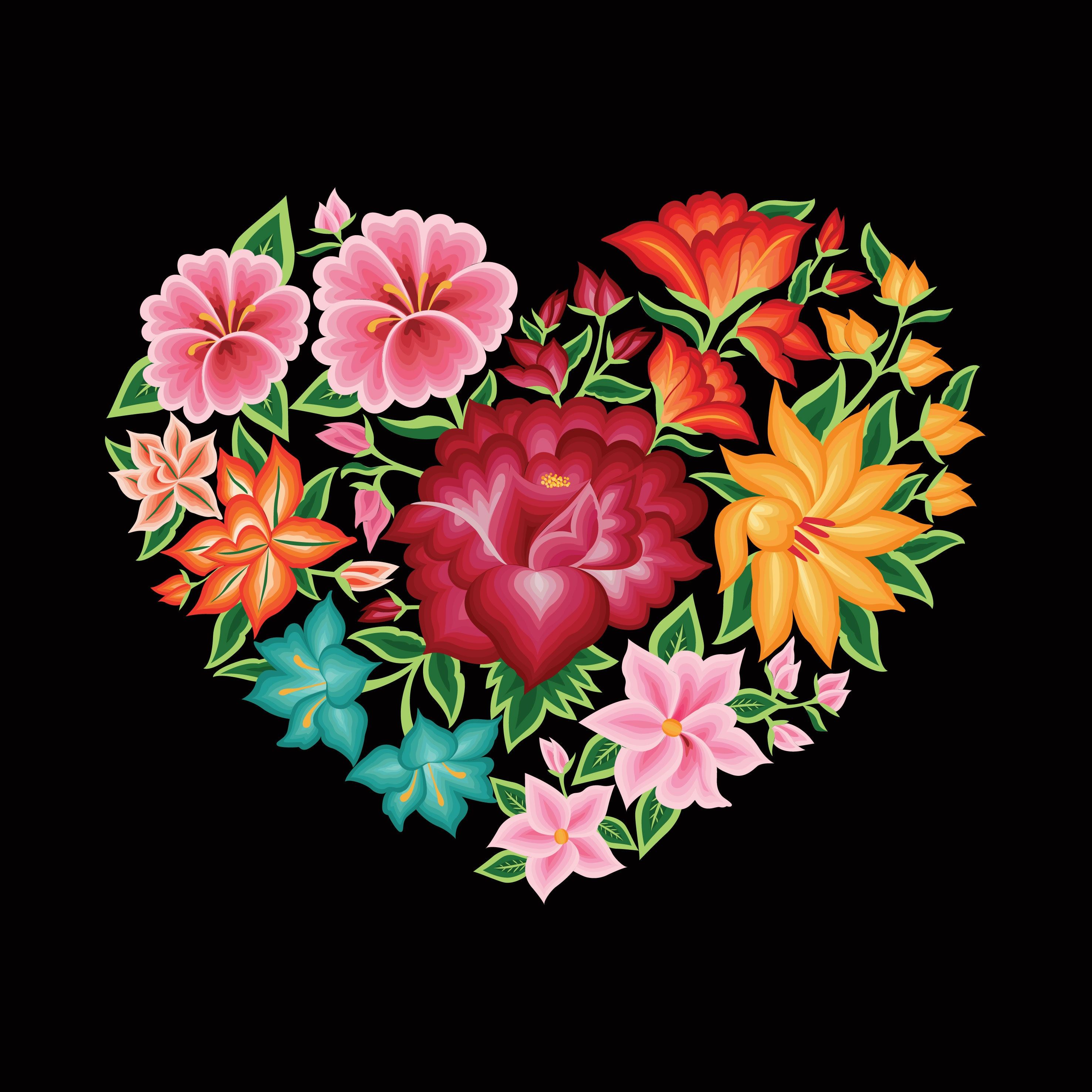 2953x2953 Mexican Emboidery Style From Oaxaca México. Floral Heart
