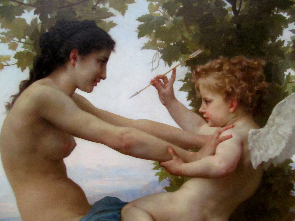 1024x768 William Adolphe Bouguereau. (detail) A Young Girl Defending