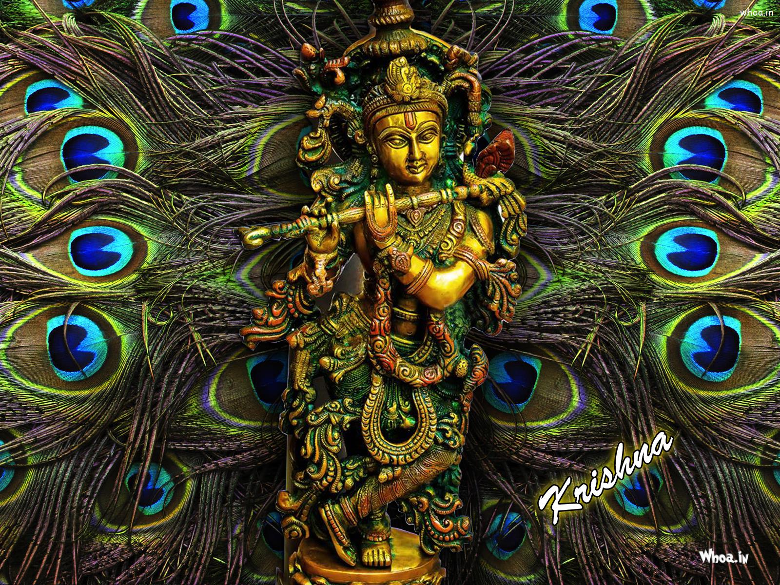 1600x1200 Lord Krishna Statue With Feather Background HD Wallpaper