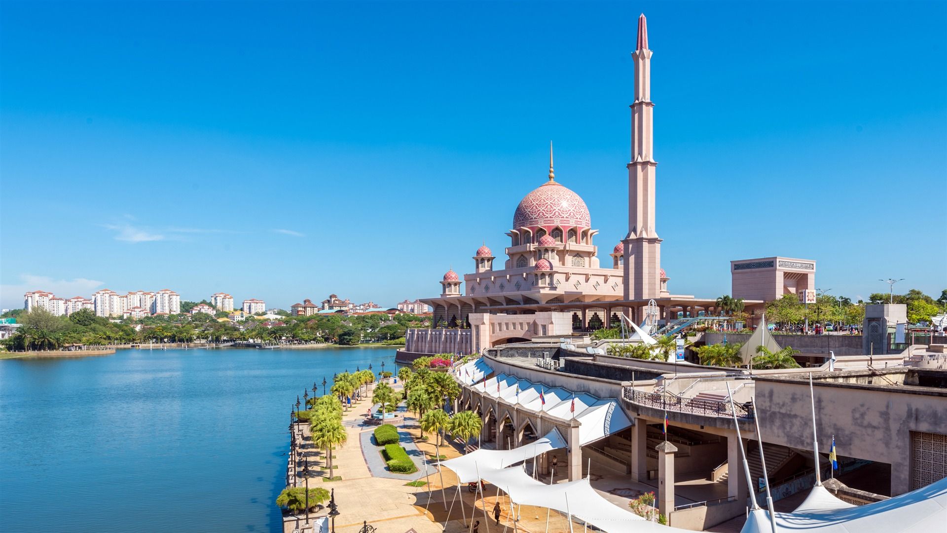 1920x1080 Malaysia Putrajaya Mosque Building Blue Sky