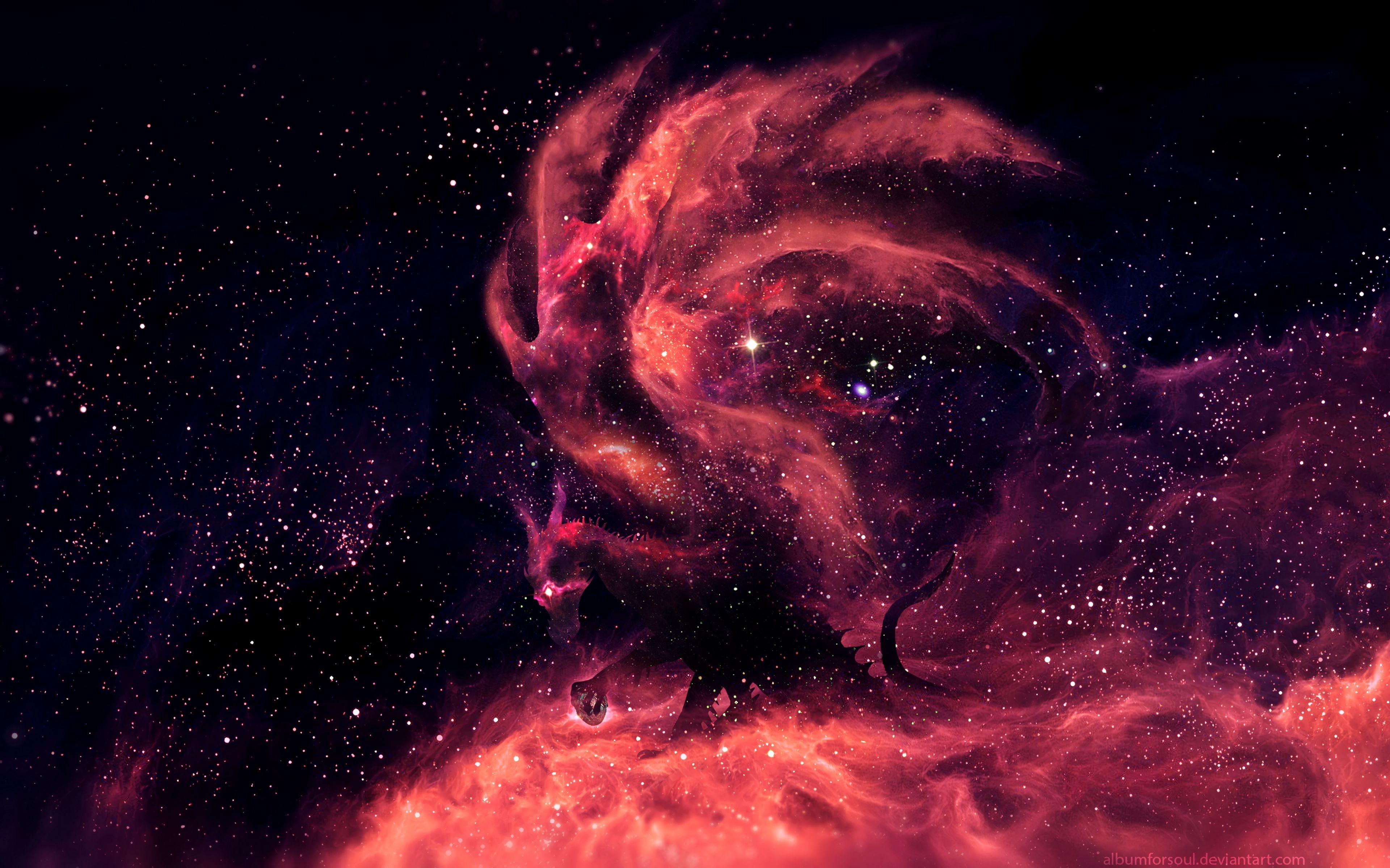 3840x2400 Download wallpaper 3840x2400 dragon, starry sky, silhouette