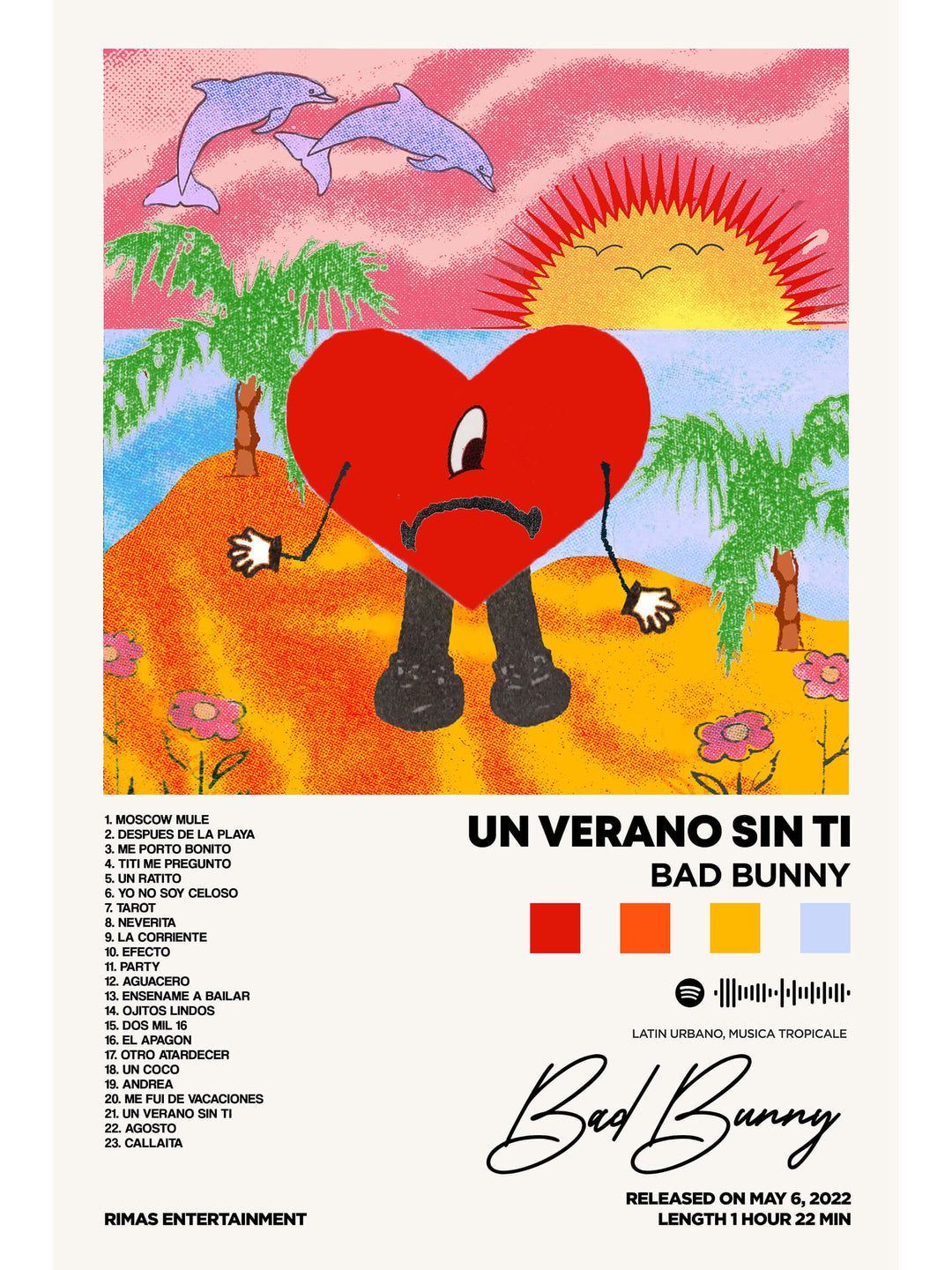 1080x1440 Bad Bunny Verano Sin Ti. Music modern wall poster
