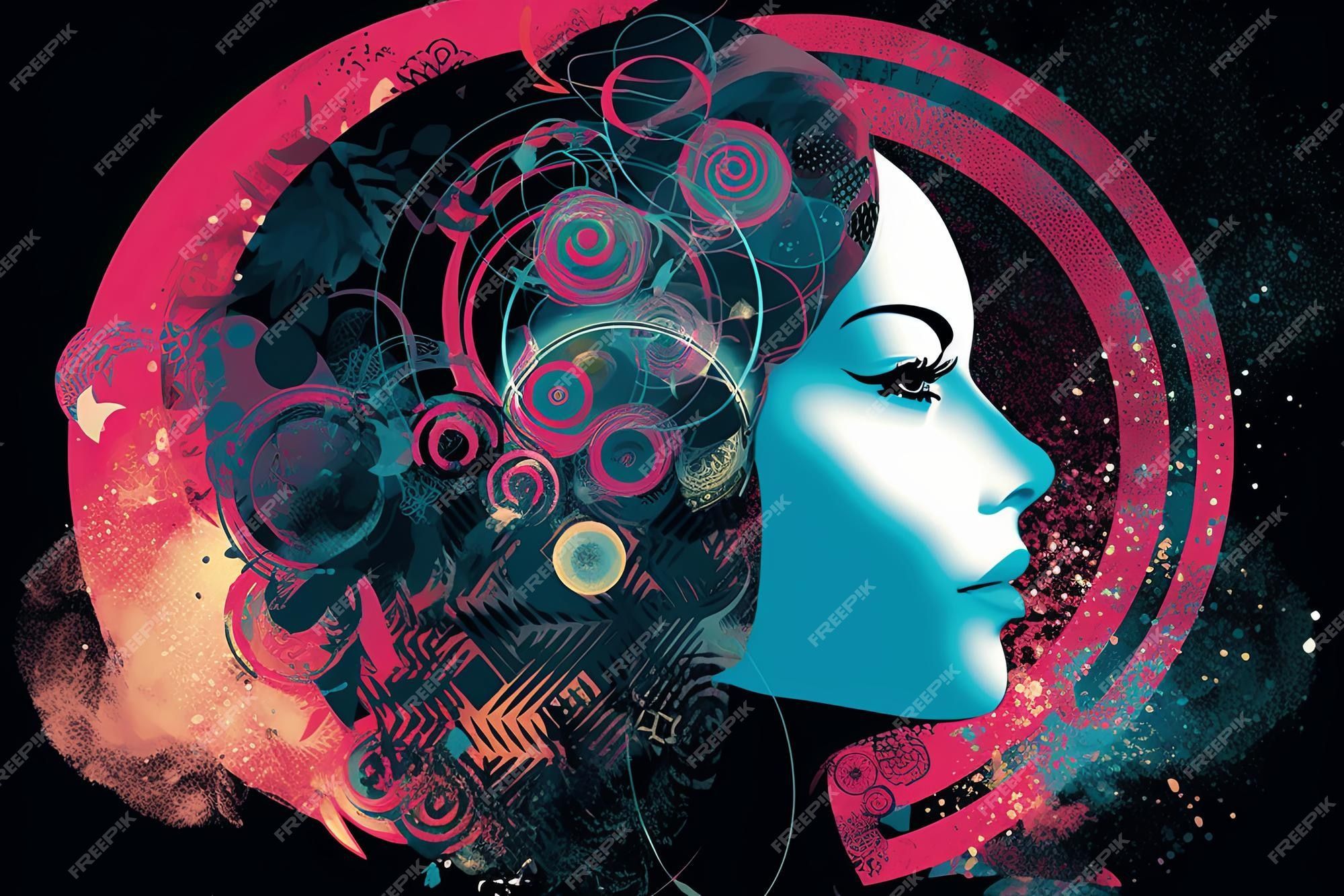 2000x1333 Premium Vector. Intricate cryptic beautiful nightmare theme portrait vibrant colorful design graphical artwork background