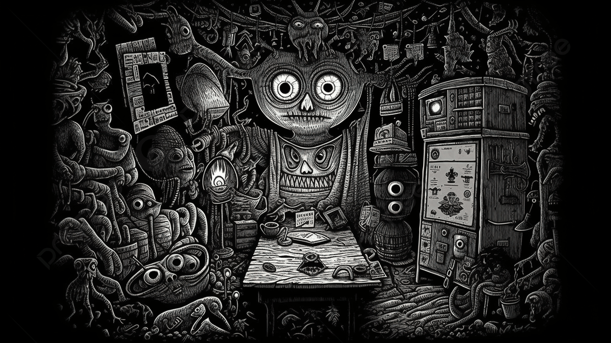 1200x673 Black And White Illustration Of A Room With Many Things Background, Cryptic Picture Background Image And Wallpaper for Free Download