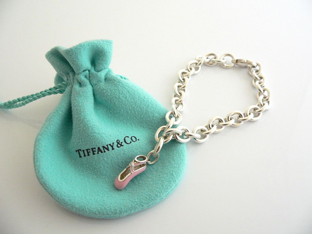 1024x768 Tiffany & Co Bracelet Diamond Pink Enamel Ballet Slipper Shoe Bangle Silver Gift