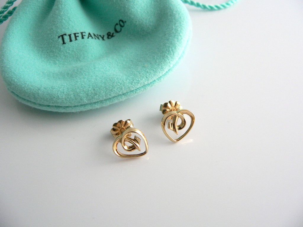 1024x768 Tiffany & Co 18K Gold Heart Earrings Excellent Gift Pouch Love Gift