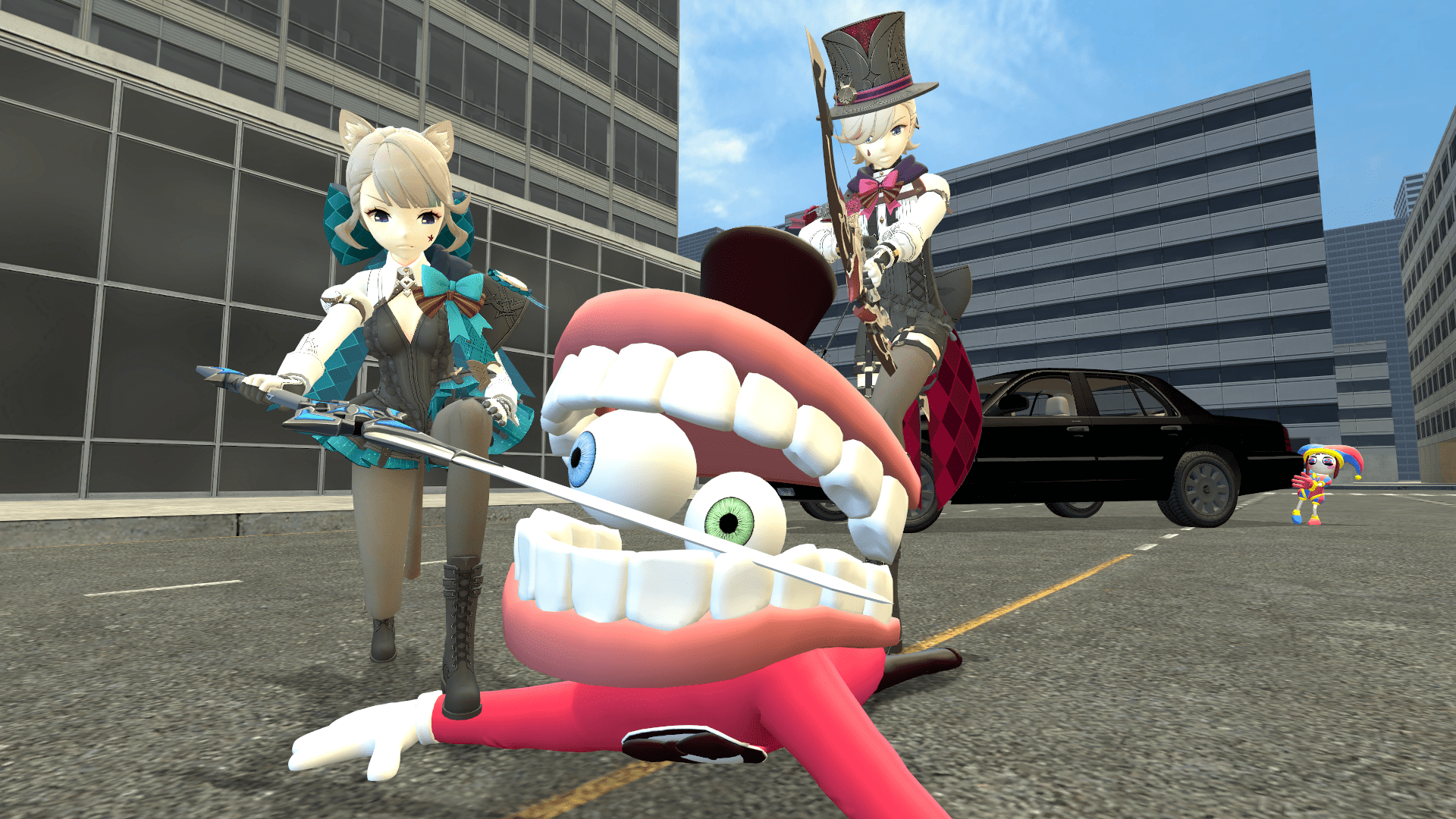 1920x1080 Lyney and Lynette comfronts Caine for torturing Pomni's Life (The Amazing Digital Circus and Genshin Impact Crossover)