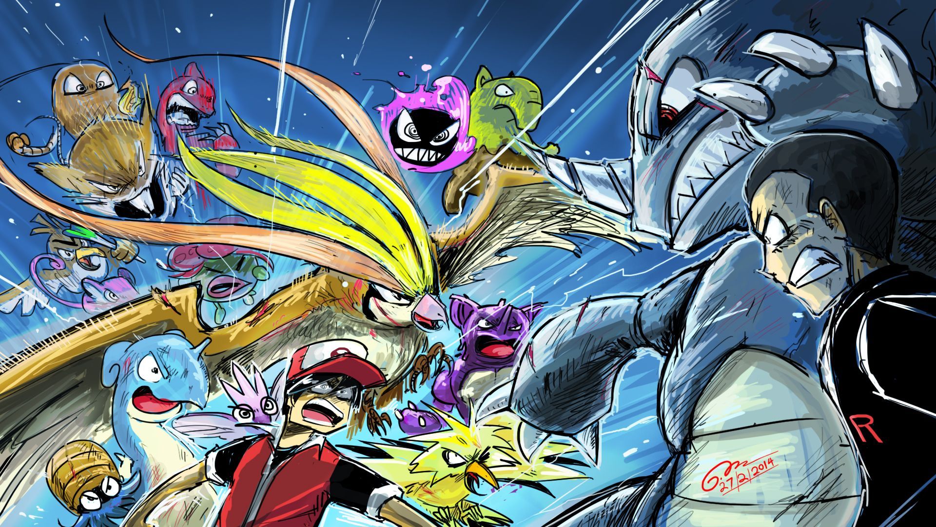 1920x1080 red, lapras, gastly, giovanni, pidgeot, and 12 more (pokemon and 2 more) drawn