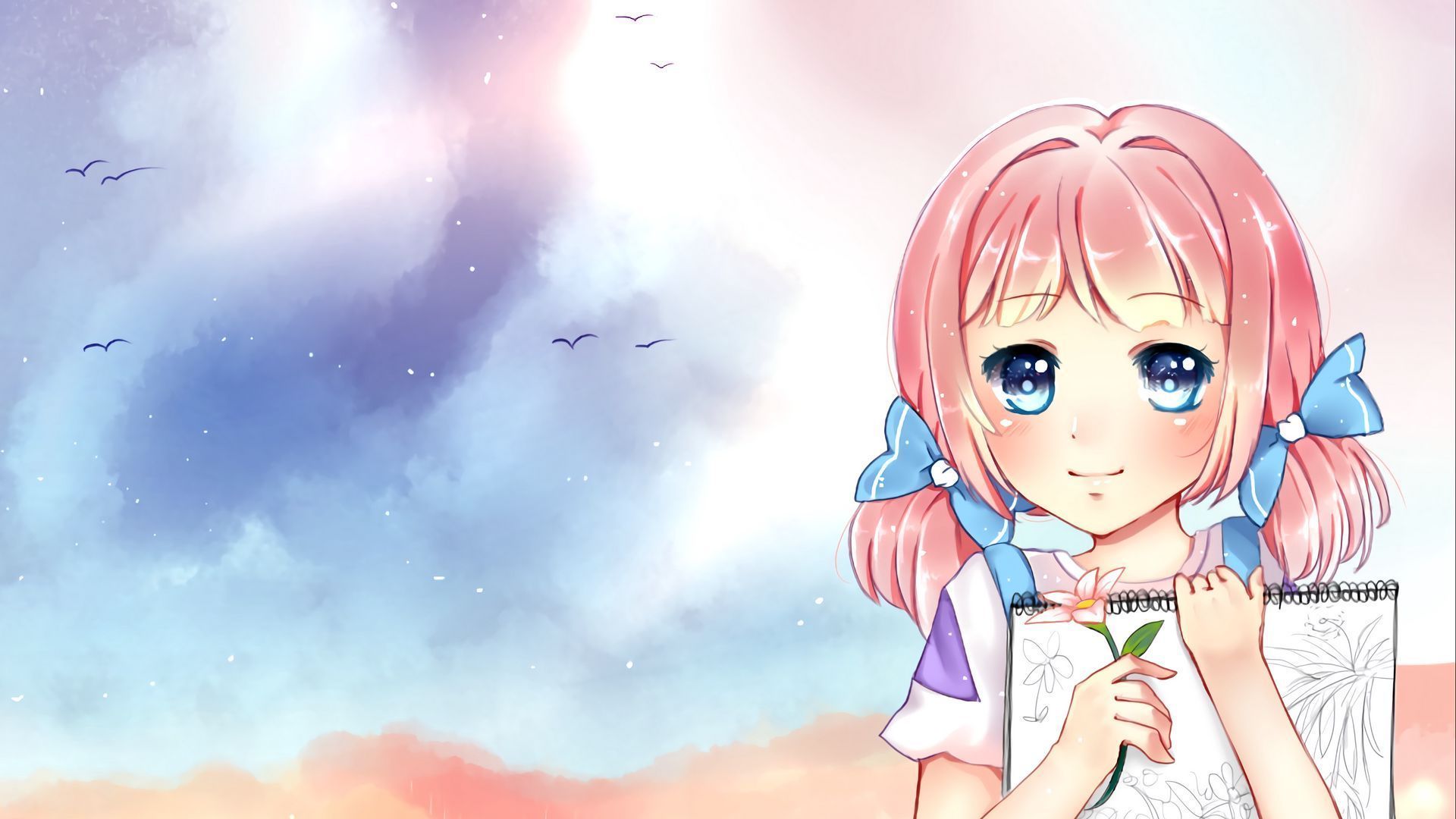 1920x1080 girl anime art artist field wallpaper background full HD