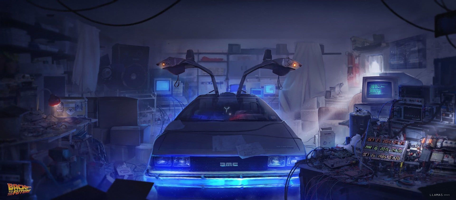 1920x845 Gray car, digital art, DeLorean, time travel, Back to the Future wallpaper. Future wallpaper, Back to the future, The time machine