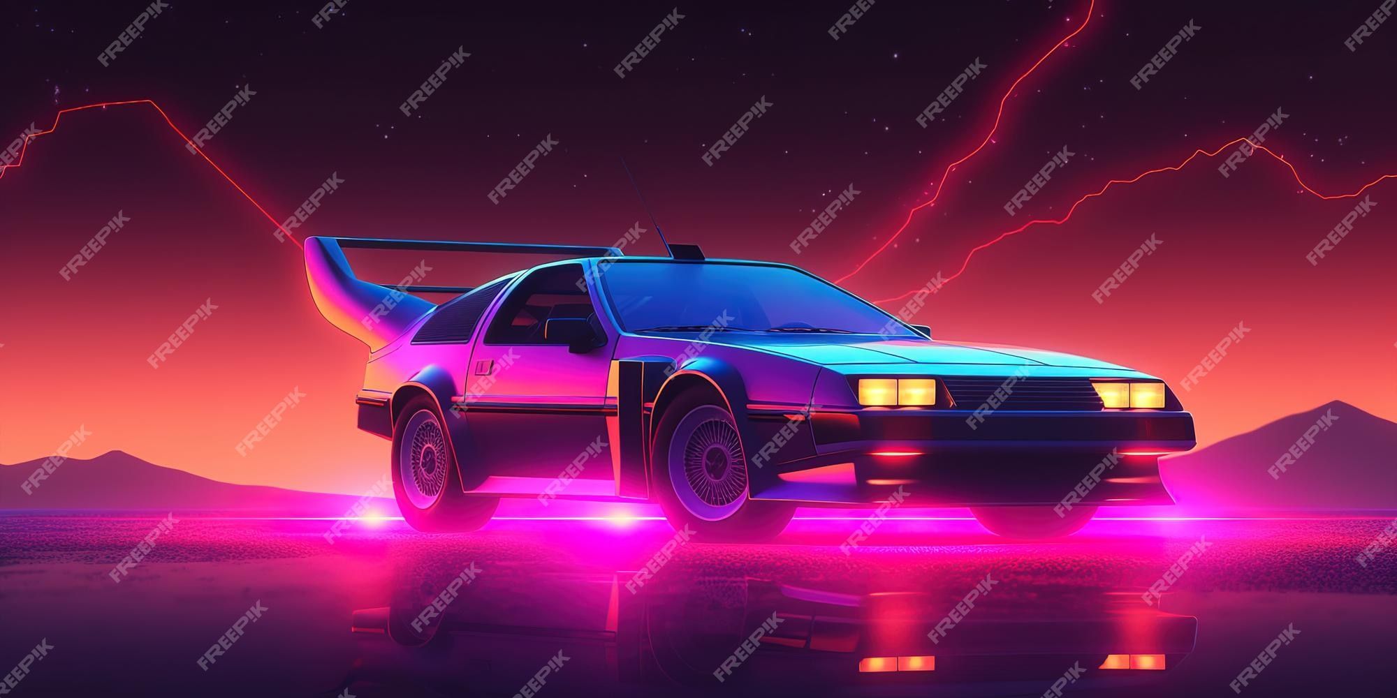 2000x1000 Premium Photo. Futuristic synthwave retrowave wallpaper that perfectly blends the past and future