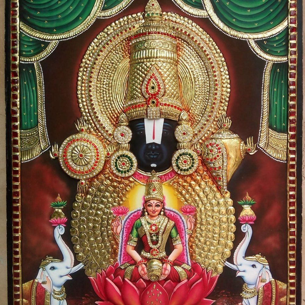 1000x1000 gold foil chettinad wooden frame Lakshmi Narayana Tanjore Painting, Size: 24*18