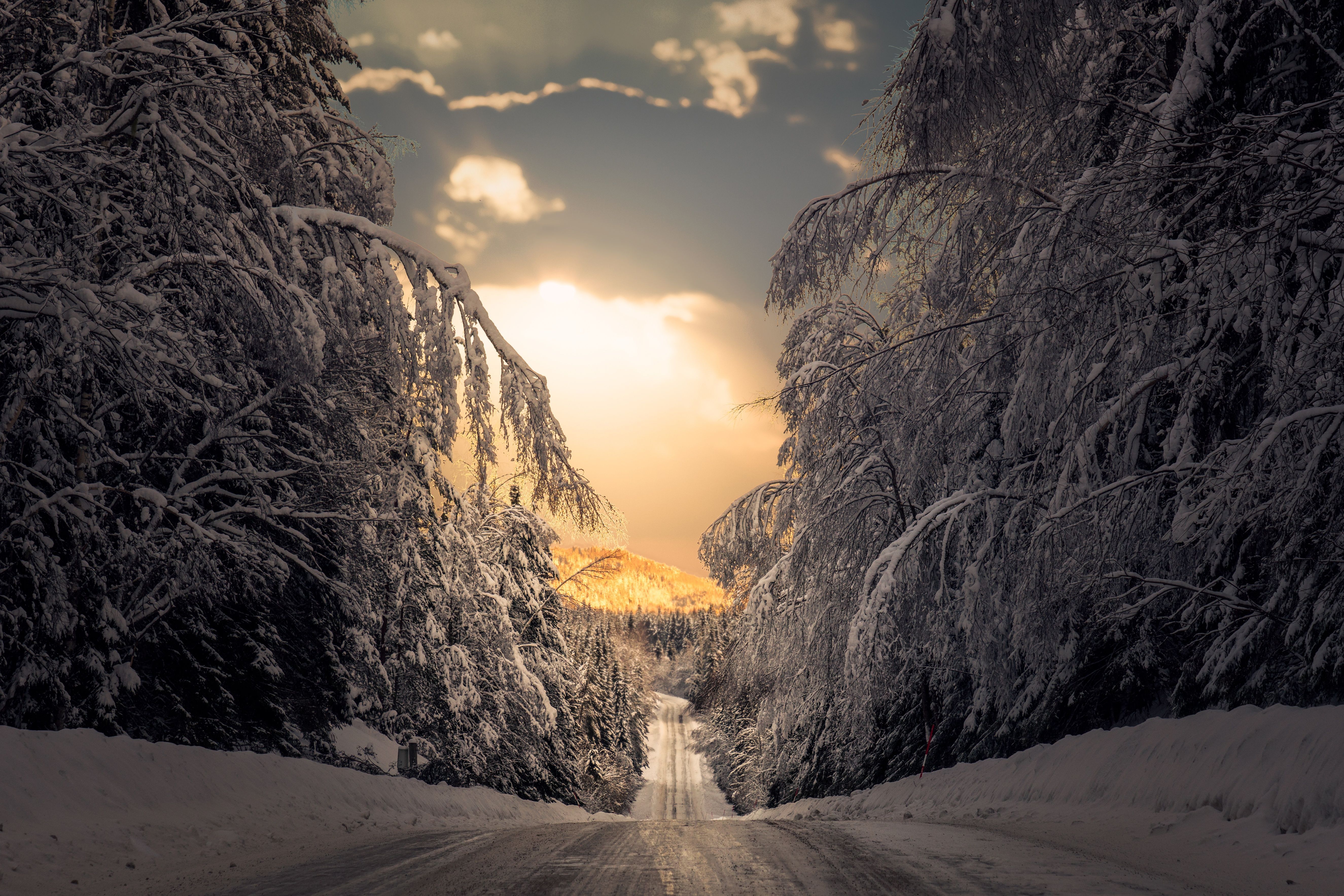 5300x3535 HD desktop wallpaper: Winter, Road, Sweden, Man Made download free picture