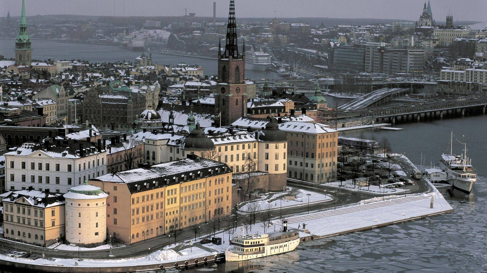 1920x1080 Download Snowy Stockholm Skyline In Winter Wallpaper