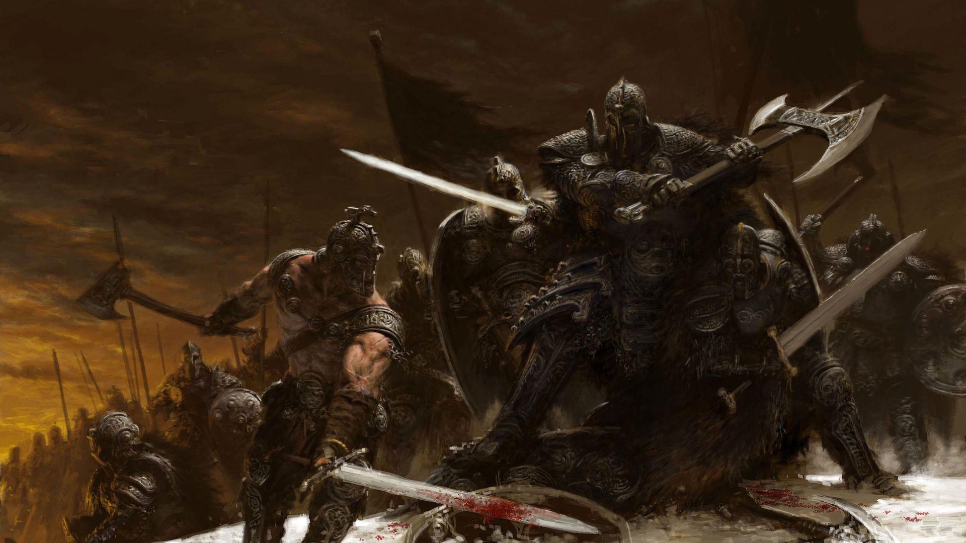1920x1080 Sword, Battle, Adrian Smith, Axe, Weapons, Winter, Snow