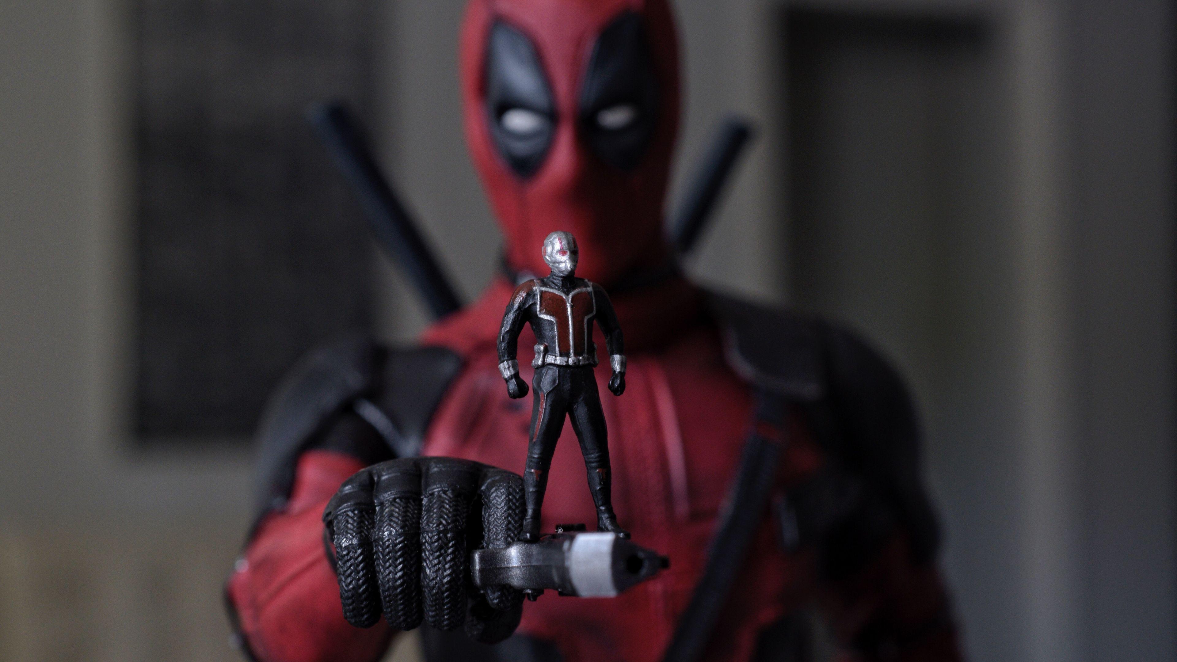 3840x2160 Wallpaper 4k Ant Man Standing On Deadpool Gun 4k Wallpaper, 5k