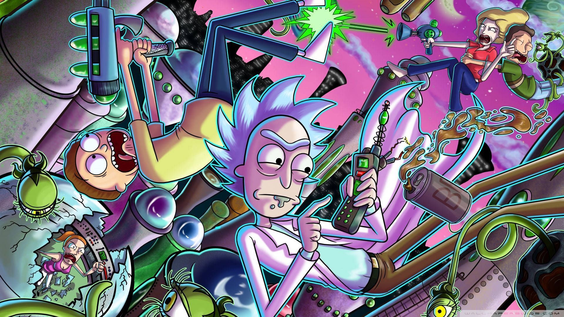 1920x1080 Download Rick And Morty Stoner Falling Amidst Chaos Wallpaper