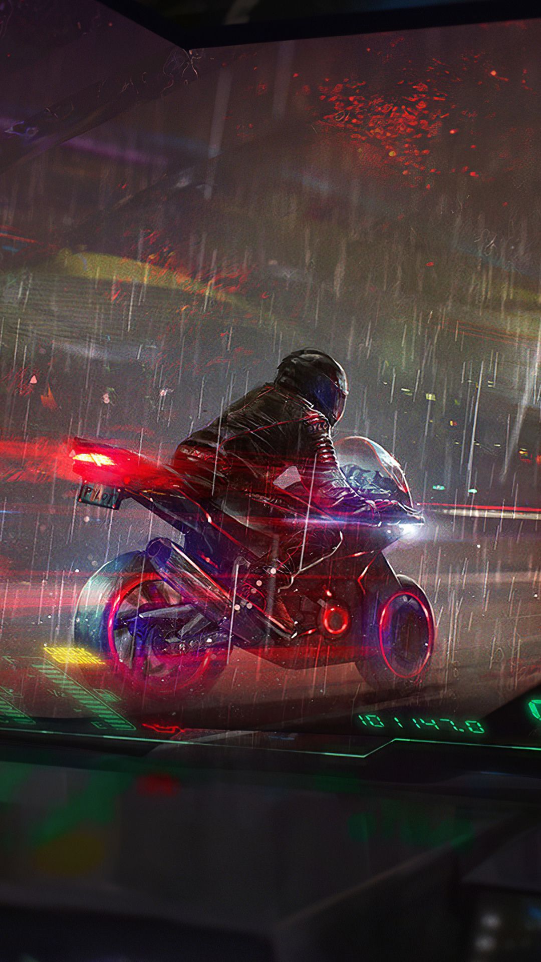 1080x1920 Mobile wallpaper: Rain, Cyberpunk, Motorcycle, Sci Fi, Futuristic, Vehicle, 1374463 download the picture for free