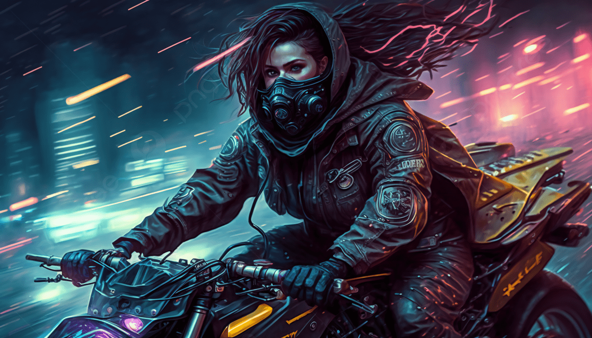 1200x686 Cyberpunk Motorcycle Character Sci Fi Style Background, Character, Cyberpunk, Science Fiction Background Image And Wallpaper for Free Download