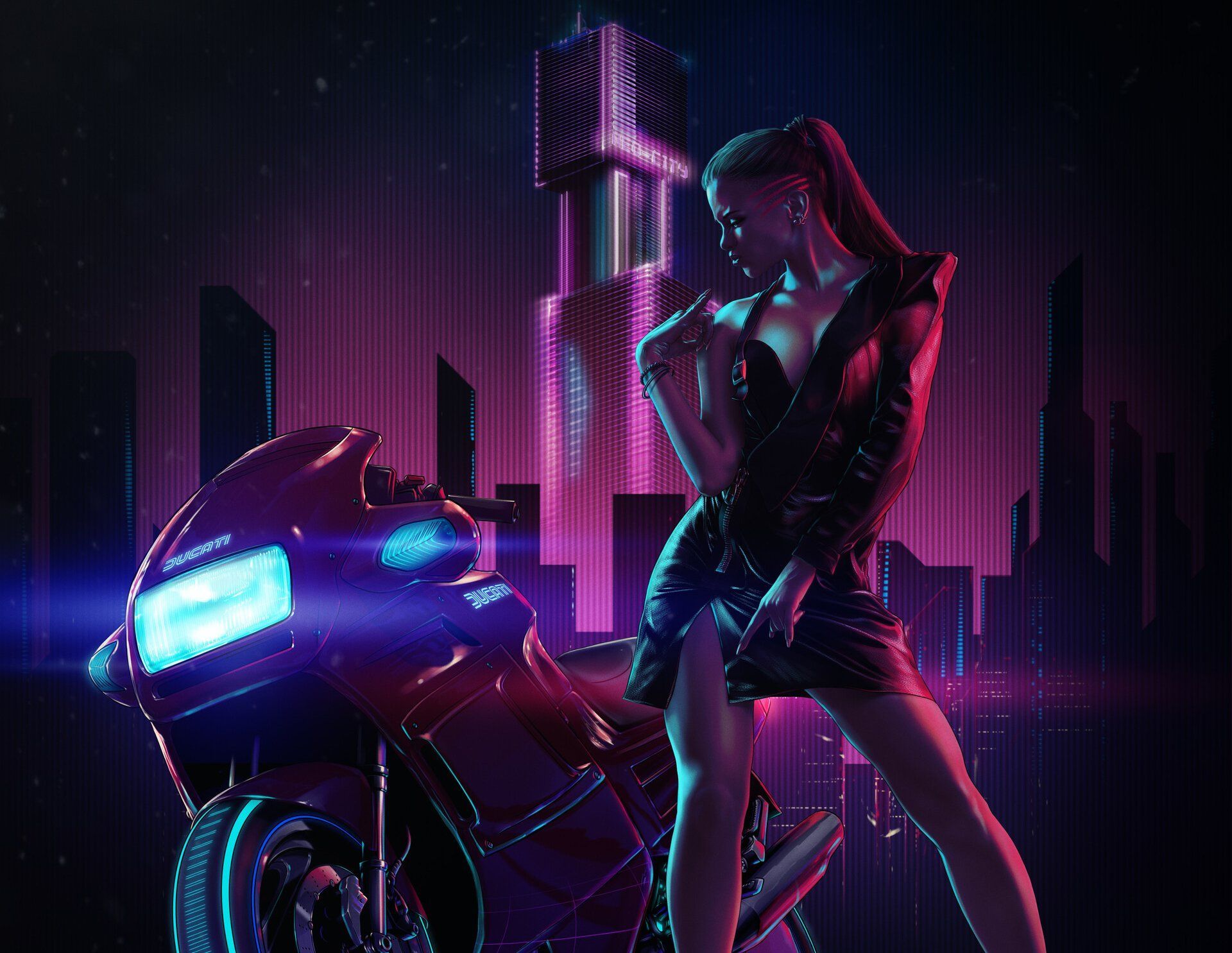 1920x1485 Cyberpunk Motorcycle Desktop Wallpaper