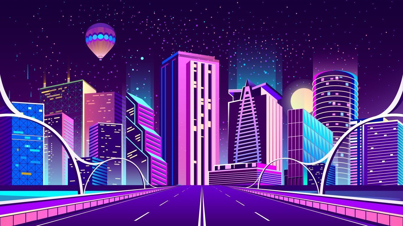 1366x768 Digital art road to city cityscape buildings wallpaper