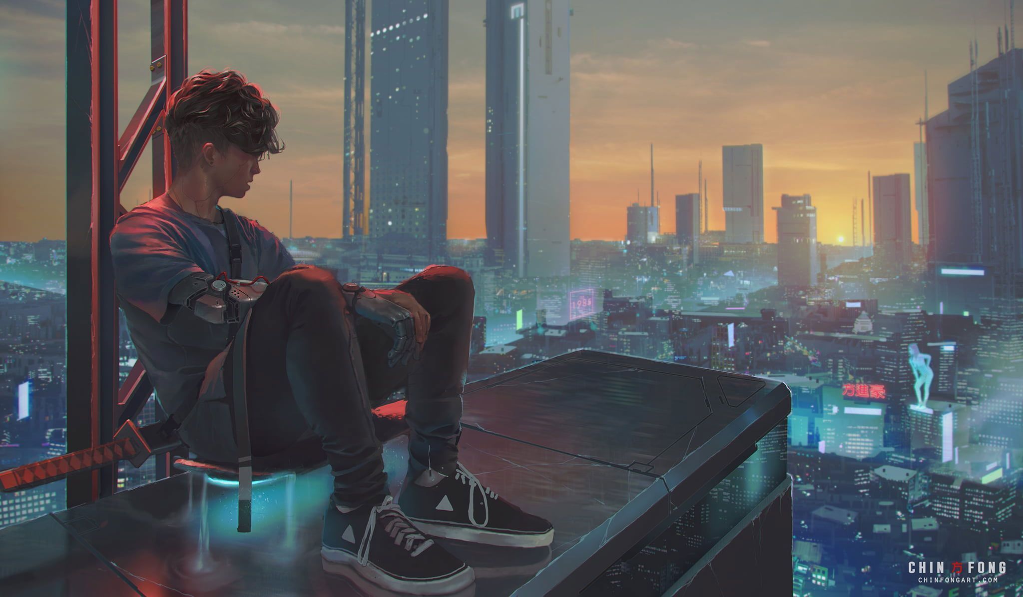 2048x1195 Wallpaper Digital, Digital Art, Artwork, Fantasy Art. Digital painting, City wallpaper, Cyberpunk city