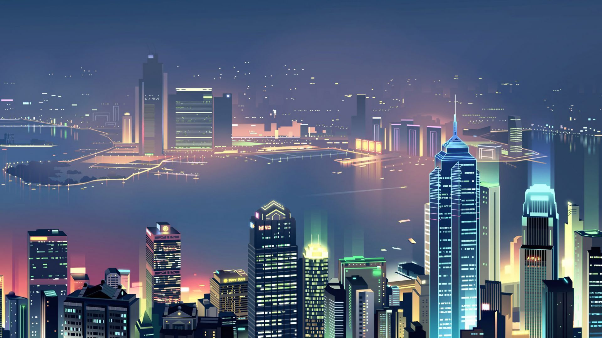 1920x1080 Desktop Wallpaper Cityscape, City, Buildings, Digital Art, HD Image, Picture, Background, 5e87c8