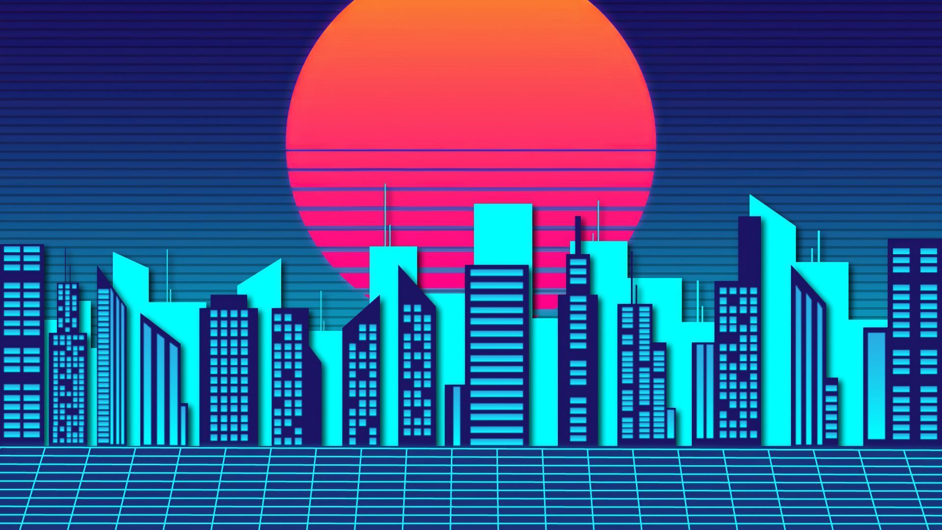 1920x1080 Retro digital art cityscape moonlight wallpaper background