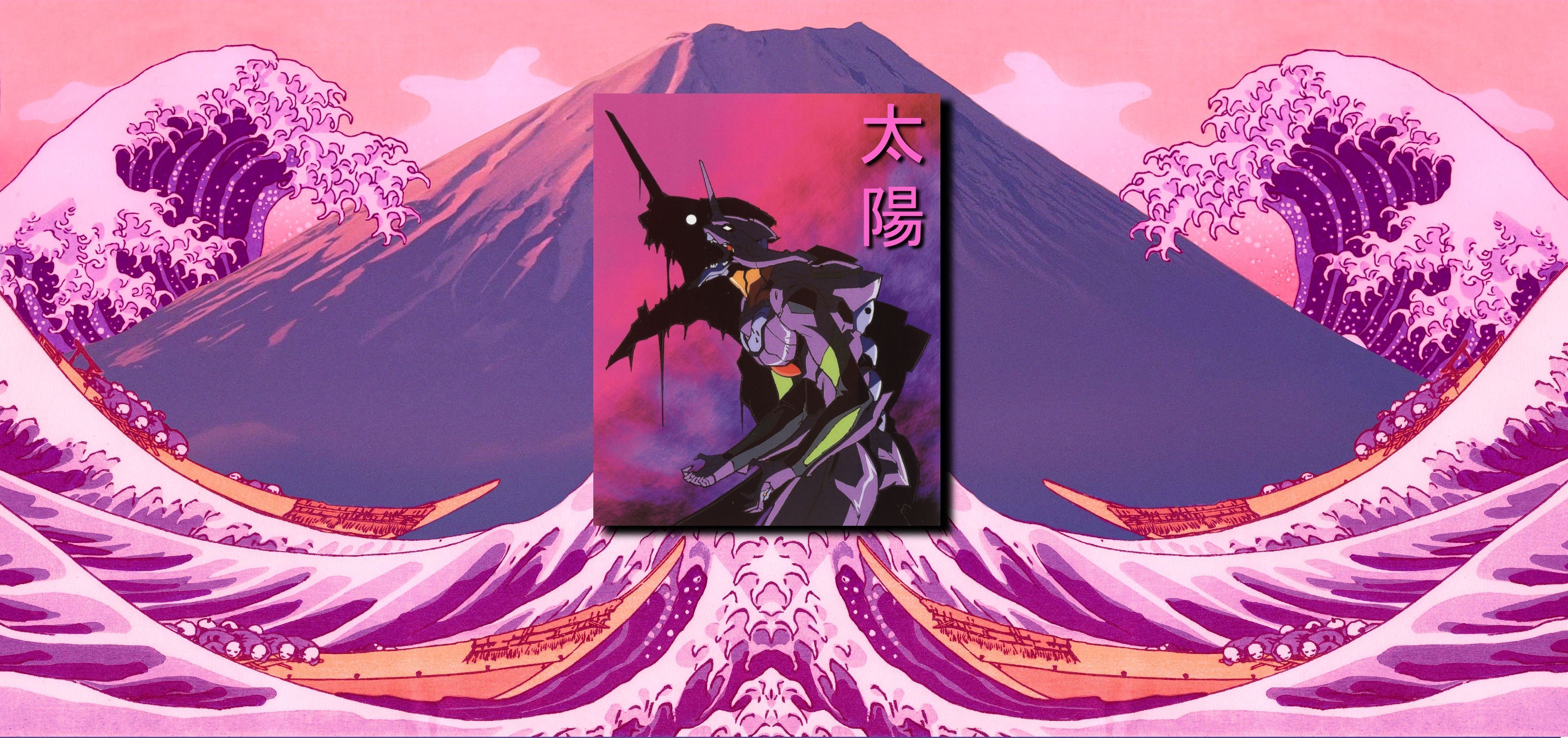 3840x1808 Evangelion Unit 01 Mt.Fuji Great Wave. Desktop Wallpaper Art, Anime Wallpaper 1920x Vaporwave Wallpaper