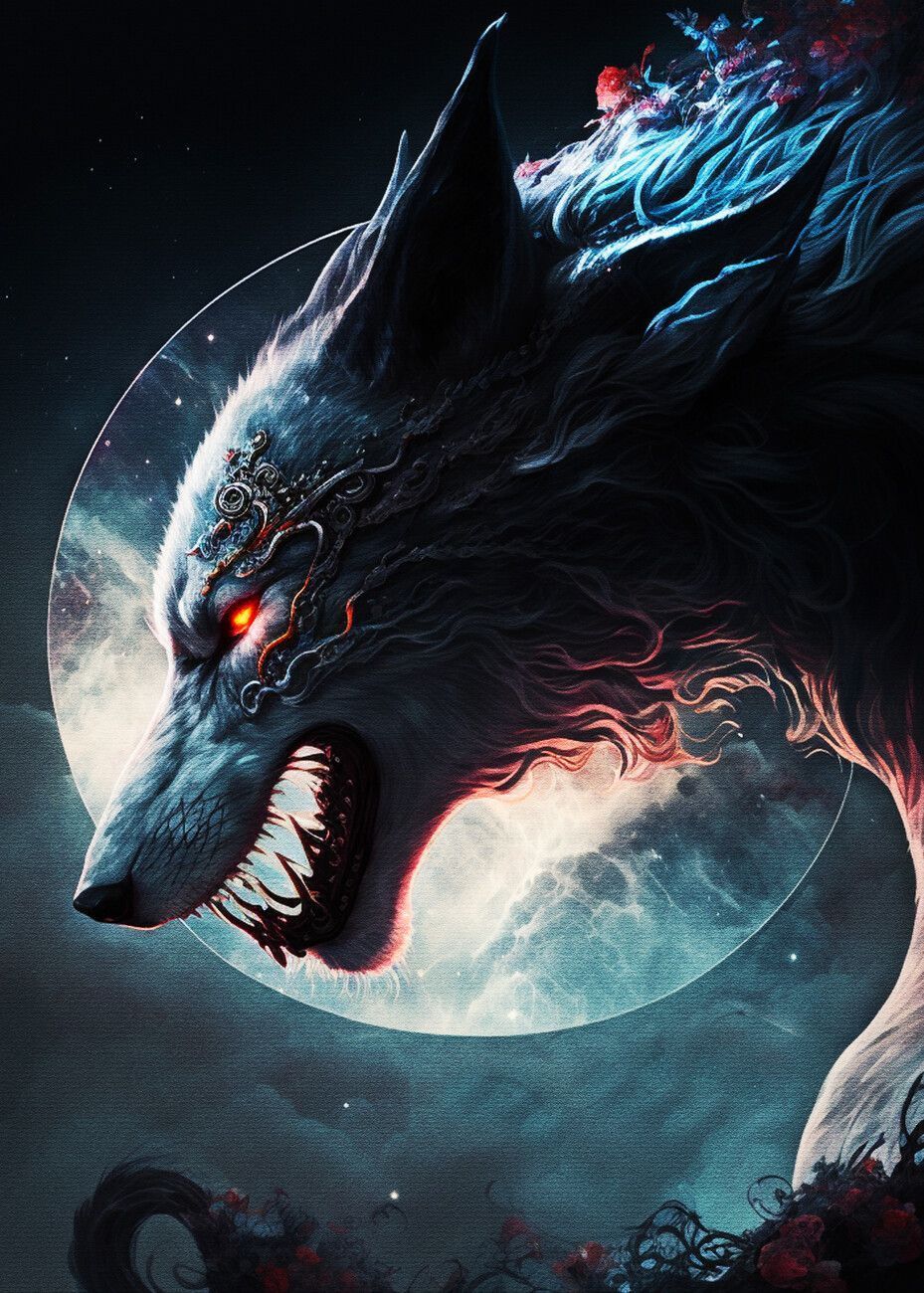 929x1300 Horror Wolf Moon Wall Mural